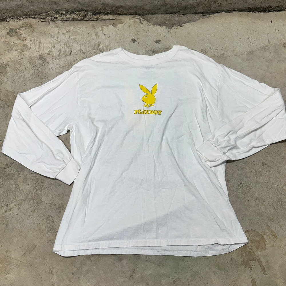 Playboy Long Sleeve T-Shirt XL White Yellow Tie‎ Dye Back Print Adult Top